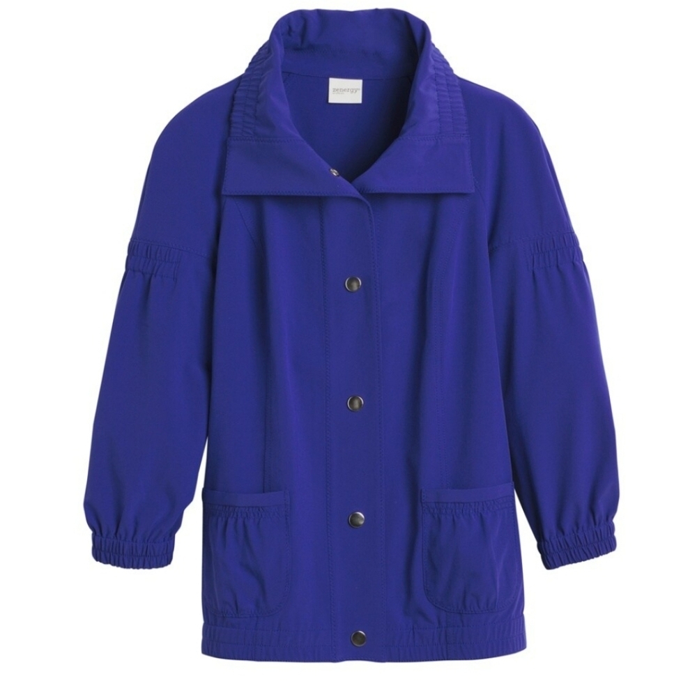 Chico's Button Front Jacket Collared 3/4‎ Sleeve Pockets Blue 3XL contemporary